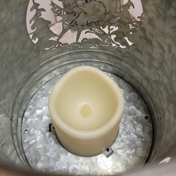 RED SHED Deer pattern iron pail candle holder. It lights up too! NWT* - Picture 3 of 9